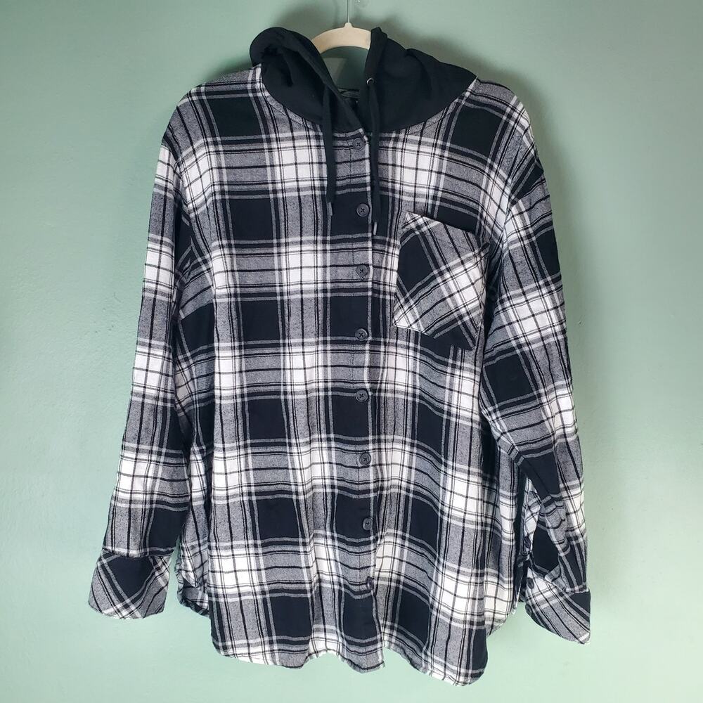 Torrid Womens Buffalo Block Plaid Long Sleeve Hooded Button Front Shirt Size 3